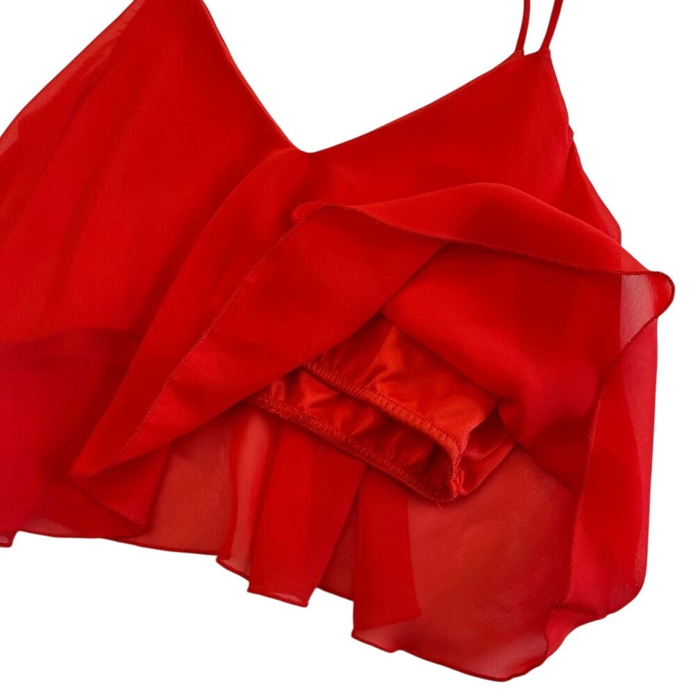 Minimi Womens Red Ruffle Crop Top, Minimi Spaghetti Strap Flowy Red Crop Top 90 - Picture 3 of 6